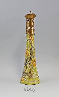 9973189 Bronze en Laiton Céramique Cruche Art Nouveau Déco Florale