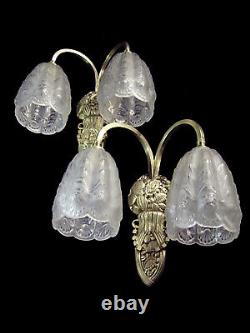 A. Bloch & J. Gauthier Paire D'appliques Art Déco En Bronze Et Tulipes Pressées