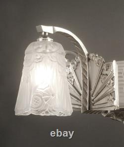 Adolphe Bloch/jean Gauthier Grand Lustre Art Déco Bronze Et Verre Moulé-pressé