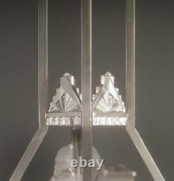 Adolphe Bloch/jean Gauthier Grand Lustre Art Déco Bronze Et Verre Moulé-pressé