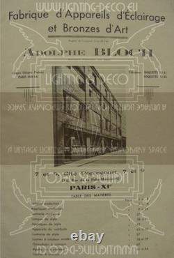 Adolphe Bloch/jean Gauthier Grand Lustre Art Déco Bronze Et Verre Moulé-pressé