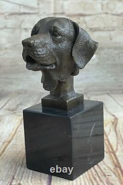 Adorable Labrador Retriever Buste Bronze Sculpture Art Déco Animal Animaux Ouvre