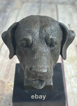 Adorable Labrador Retriever Buste Bronze Sculpture Art Déco Animal Animaux Ouvre