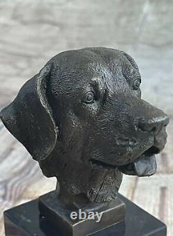 Adorable Labrador Retriever Buste Bronze Sculpture Art Déco Animal Animaux Ouvre