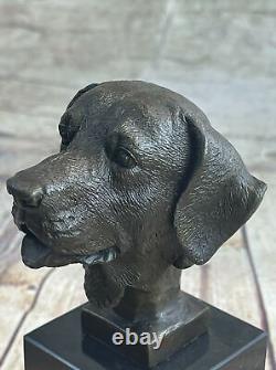 Adorable Labrador Retriever Buste Bronze Sculpture Art Déco Animal Animaux Ouvre