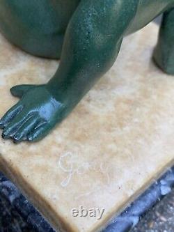 Affortunato Gory Sup. Sculpture Enfant & Oiseaux Statue Art Deco Facon Bronze