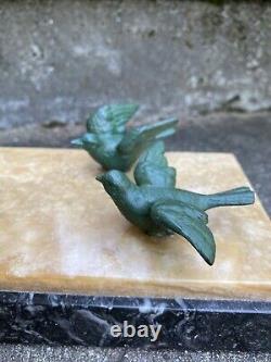 Affortunato Gory Sup. Sculpture Enfant & Oiseaux Statue Art Deco Facon Bronze