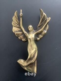 Ancien Bronze Sculpture Victoire Déesse Femme Ange Ailes Or Art Deco 1920 1930