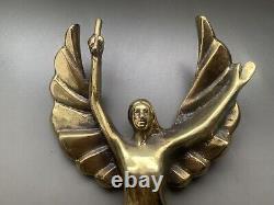 Ancien Bronze Sculpture Victoire Déesse Femme Ange Ailes Or Art Deco 1920 1930