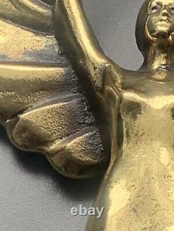 Ancien Bronze Sculpture Victoire Déesse Femme Ange Ailes Or Art Deco 1920 1930