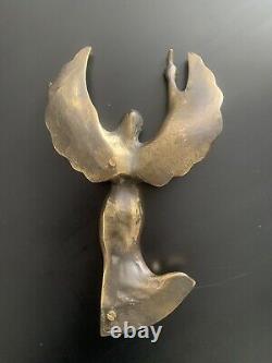 Ancien Bronze Sculpture Victoire Déesse Femme Ange Ailes Or Art Deco 1920 1930