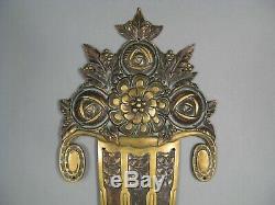 Ancien Grand Bronze Décoratif Style Art Déco Fleurs Stylisées Années 1930