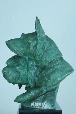 Ancien Grand Groupe en bronze Chien Berger Briard Irénée Rochard Art deco 60 cm