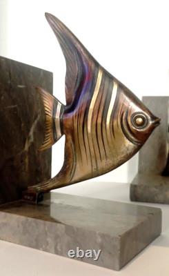 Ancien Serre-Livres Art Déco. Scalaires En Bronze Sur Marbre