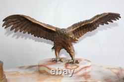 Ancien encrier bronze et onyx, aigle Napoléon, buvard, époque Art Déco