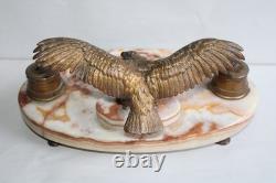 Ancien encrier bronze et onyx, aigle Napoléon, buvard, époque Art Déco