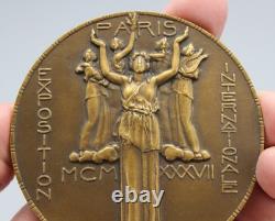 Ancienne Medaille Bronze Exposition Paris Dammann 1937 Art Deco Arts Techniques