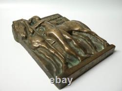 Ancienne Plaque bronze Art-Déco Amazone et son cheval signé DNS XXe siècle