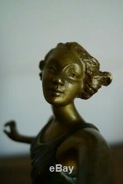 Ancienne Sculpture Bronze Jeune Femme Signee Aurore Onu Epoque Art Deco 1925