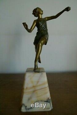 Ancienne Sculpture Bronze Jeune Femme Signee Aurore Onu Epoque Art Deco 1925