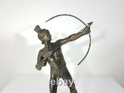 Antique Art Deco Bronze Spelter Roman Archer Male Nude Figure Statue c. 1930