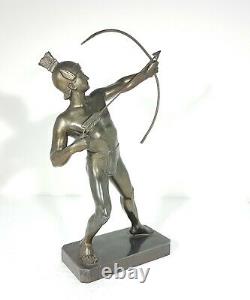 Antique Art Deco Bronze Spelter Roman Archer Male Nude Figure Statue c. 1930