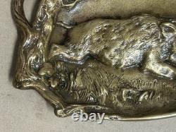 Antique Art déco Bronze, signed Berndorf Boar Hunting Scene