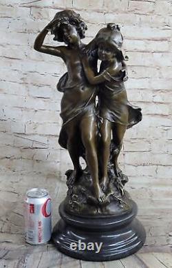 Antique Original Milo Bronze Sculptures De Français Enfants Marbre Base Art Déco
