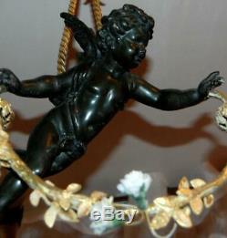 Antiquite Rare Lustre Ange En Bronze, Antiquite Rare Bronze Angel Chandelier