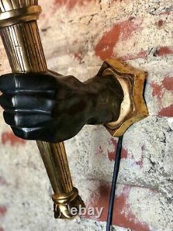 Appliques (paire) torchères mains Art Déco en bronze deux patines style Dévoluy