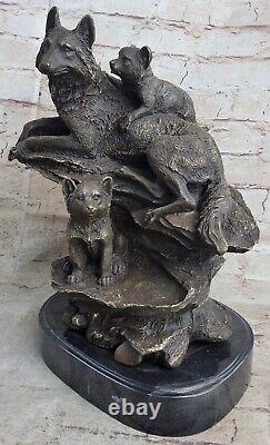 Art Bronze Sculpture Statue Figurine Loup Allemand Berger Chien Marbre Déco Gift