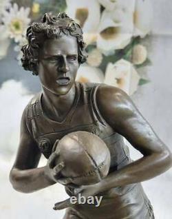 Art Déco 100% Bronze Marbre Sculpture Statue Figurine Rugby Foot Lecteur Décor