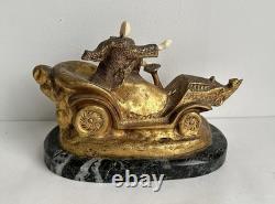 Art Deco 1903 statue bronze chryséléphantin SOMME automobilia Walkyrie mécanique