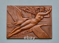 Art Deco Aero Club De Normandie Plaquette Bronze