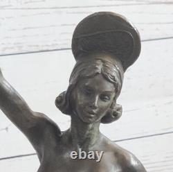 Art Déco Bronze Chair Danseuse Sculpture Signé Par Belleste Artist Figurine