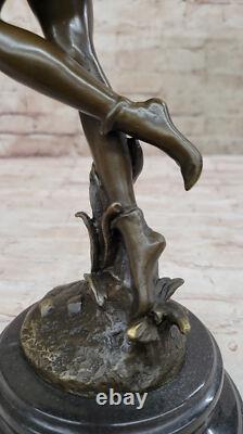 Art Déco Bronze Danseuse, Signée Cesaro Ouvre Sur Marbre Base Sculpture Figurine