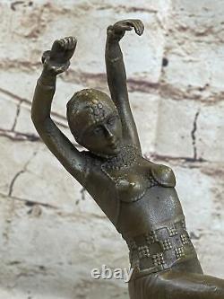 Art Déco Bronze Femme Signée Chiparus Musée Qualité Sur Marbre Base Figurine Art
