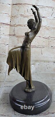Art Déco Bronze Femme Signée Chiparus Musée Qualité Sur Marbre Base Figurine Art