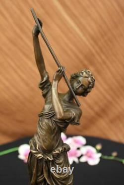 Art Déco Bronze Lady `Romain Dancer` Par Colinet Grand 45cm Sculpture Nr