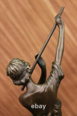 Art Déco Bronze Lady `Romain Dancer` Par Colinet Grand 45cm Sculpture Nr