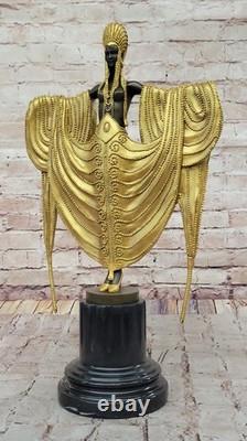 Art Déco Bronze Sculpture Doré Danseuse Inspiré Iconique Élégance par J. Erté