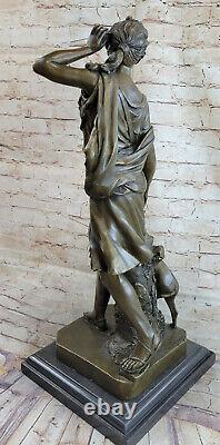 Art Déco Bronze Statue Diana Avec Cerf Figurine Fonte Signée Chair Figurine