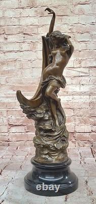 Art Déco Bronze Statue Vénus Sur Lune par Milo Nu Femme Sculpture Figurine Solde
