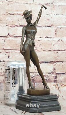 Art Déco Élégant Bronze Statue Vintage Jazz Broadway Drama Cinéma Danseuse Décor