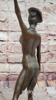 Art Déco Élégant Bronze Statue Vintage Jazz Broadway Drama Cinéma Danseuse Décor