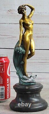 Art Déco Érotique Bronze Femelle Nue Statue Fonte Fille Chair Sculpture