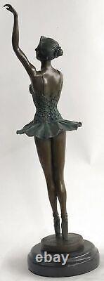 Art Déco Fonte Bronze Gracieux Ballerine Ballet Statue Sculpture Verde 16 Nr