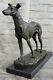Art Déco Fonte Gris Chien Animal De Compagnie Bronze Sculpture Marbre Base