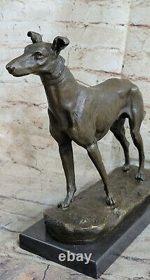 Art Déco Fonte Gris Chien Animal de Compagnie Bronze Sculpture Marbre Base