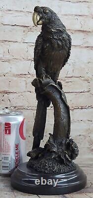 Art Déco Fonte Perroquet Oiseau Exotique Creature Bronze Sculpture Marbre Statue